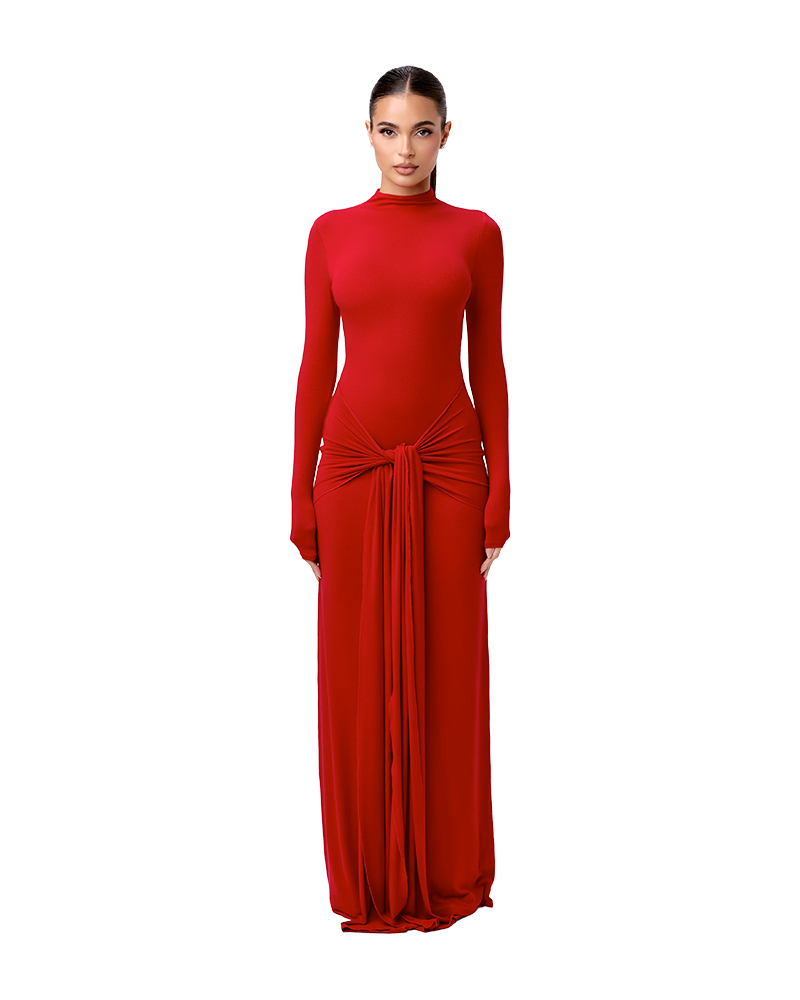 Turtle Neck Drape Tie Dress